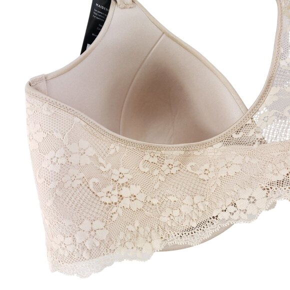 Maidenform Womens Front Close Racerback Bra 42D Beige Lace Front Close Smoothing - Picture 3 of 7